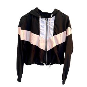 2/$15 Ardene Windbreaker Jacket Black White Pink Small